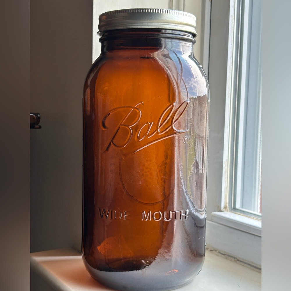 Extra large 64 oz Ball Amber Glass Wide Mouth Jar
